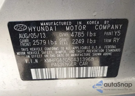 2013 Hyundai Azera z USA, uszkodzony, nr VIN KMHFG4JG5DA313968